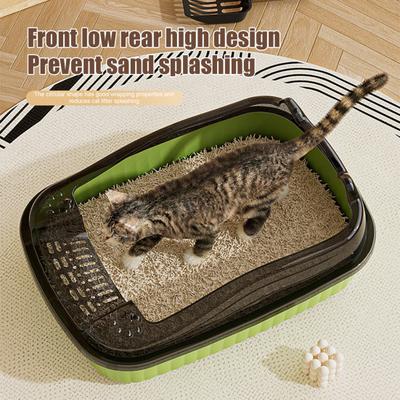 Caixa de Areia Aberta para Gatos com Lado Alto Anti-Salpicos Bandeja de Areia para Gatinhos Semi-Fechada Vaso Sanitário para Gatos com Pá Peneiradora de Areia