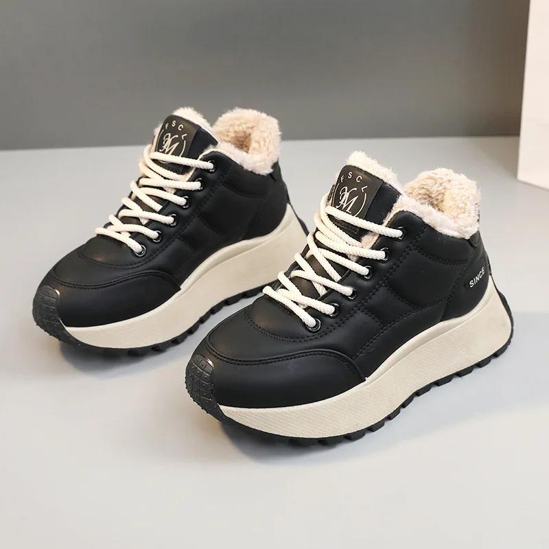 

Winter Women Shoes Plush Warm Cotton Shoes Outdoor Non Slip Snow Boots Laced Height Increas Platform Shoes Botas Invierno Mujer 35 чорний
