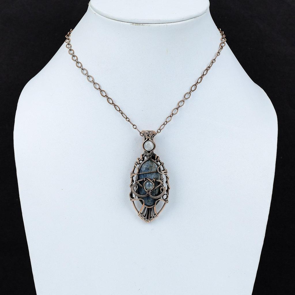 Evil Eye Kyanite Pendant Copper Wire Wrapped Pendant Gemstone Jewelry Rainbow Moonstone Pendant Copper Jewelry Handmade Pendant Gift For Him
