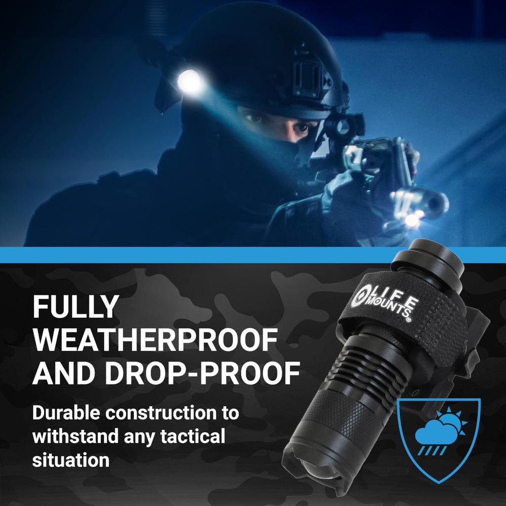 Life Mounts ARC Rail Helmet Flashlight x White LED Rotation Weatherproof Impact Resistant Detachable Tactical Helmet Mount Flashlight - 3.5" 1.5", -