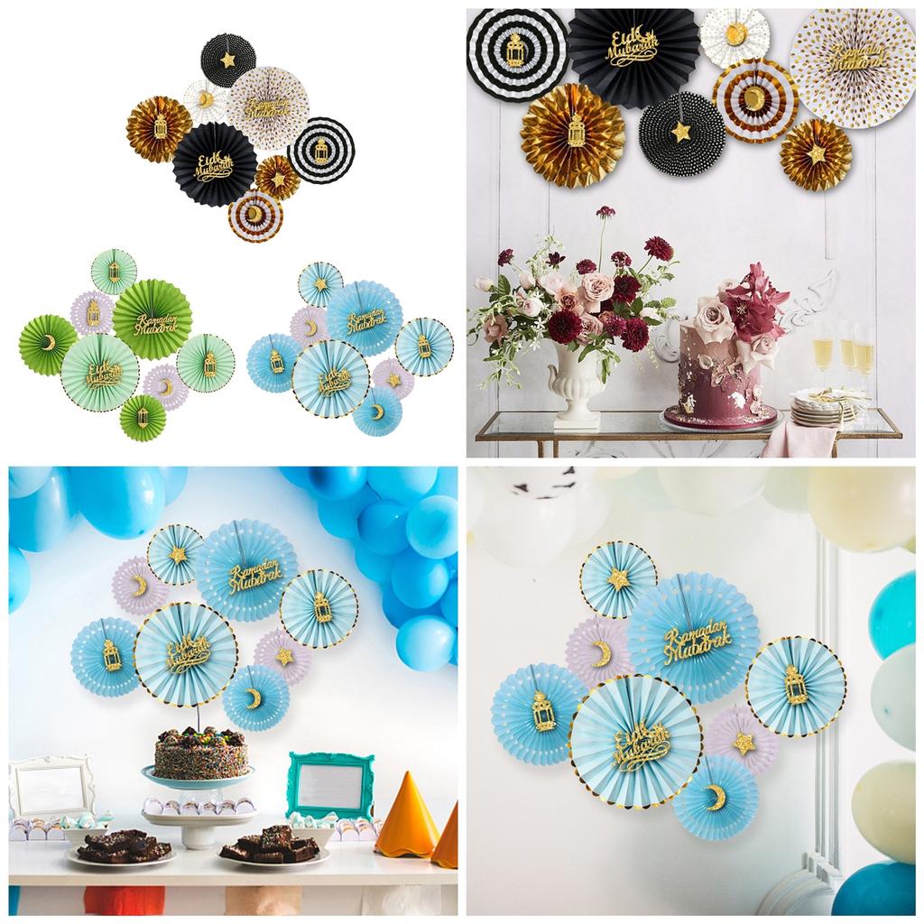 Pack of 8 Folding Paper Fan for Ramadans Parties Elegant Eid Celebration Decoration Weddings and Holiday Decorations