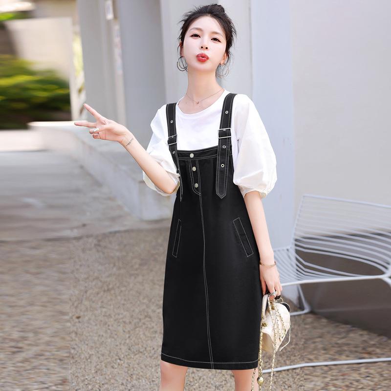 Petite Women's Fashionable Age-Reducing Korean Summer Overalls Set (2025) - Casual Tummy-Covering Suspender Dress