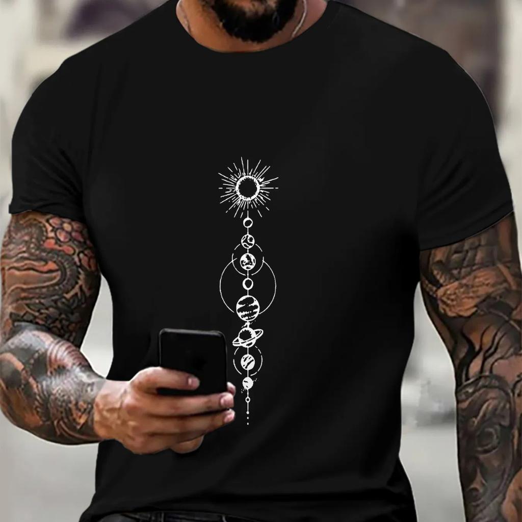 New summer short sleeved T-shirt top for men's daily casual street style round neck pullover printed T-shirt top for men's wear