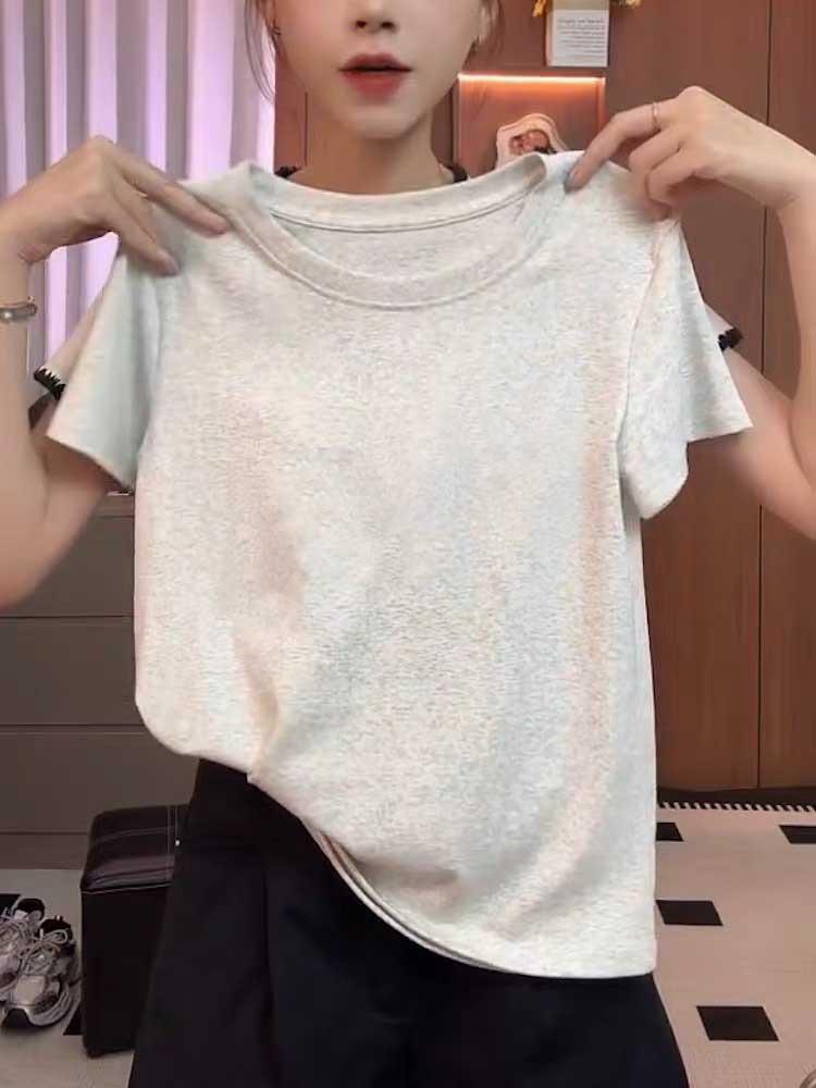 Damen Gelbes Baumwoll-Kurzarm-T-Shirt, Neu für 2026—Modisches, Vielseitiges, Elegantes und Altersmilderndes Sommeroberteil