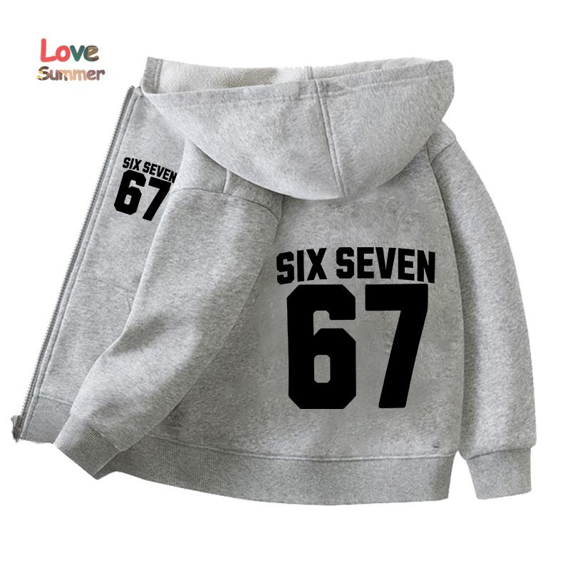 

67 Куртка зі блискавкою худі унісекс Six Seven Італійський Brainrot Харадзюку З капюшоном Весна Осінь Повсякденний Тонкий Верхній одяг Дитячий одяг Подарунок 110