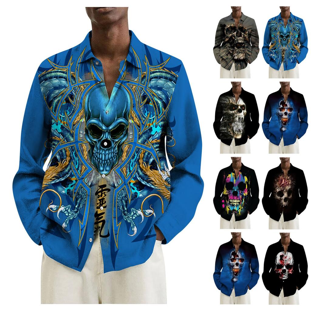 Men's Printed Long Sleeve Shirts Casual Loose Printed Long Sleeve Shirts