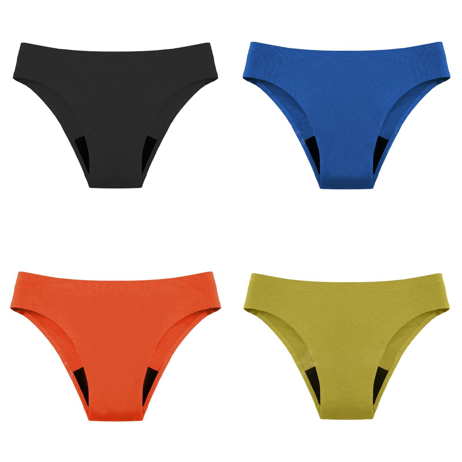 Women s High-Waist Leak-Resistant Period Panties 4 Pack Seamless Breathable Quick-Dry Briefs with 4-Layer Protection Yellow Orange Blue Black XS