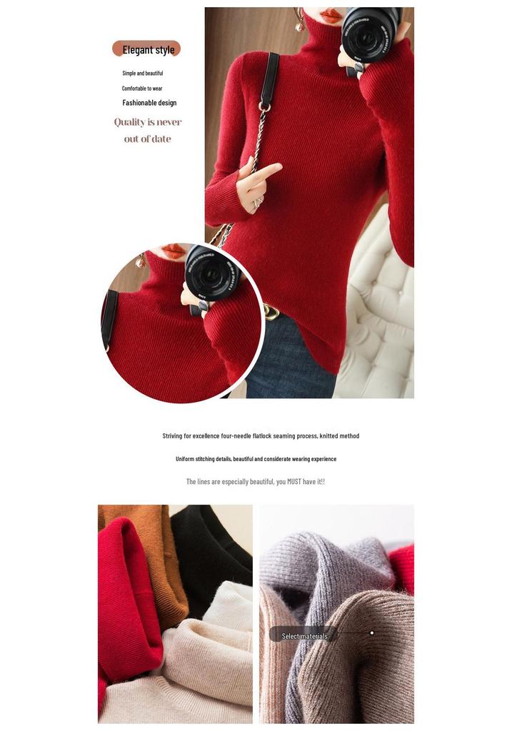Women's Slim Fit High Neck Knit Sweater - Autumn/Winter Base Layer Pullover