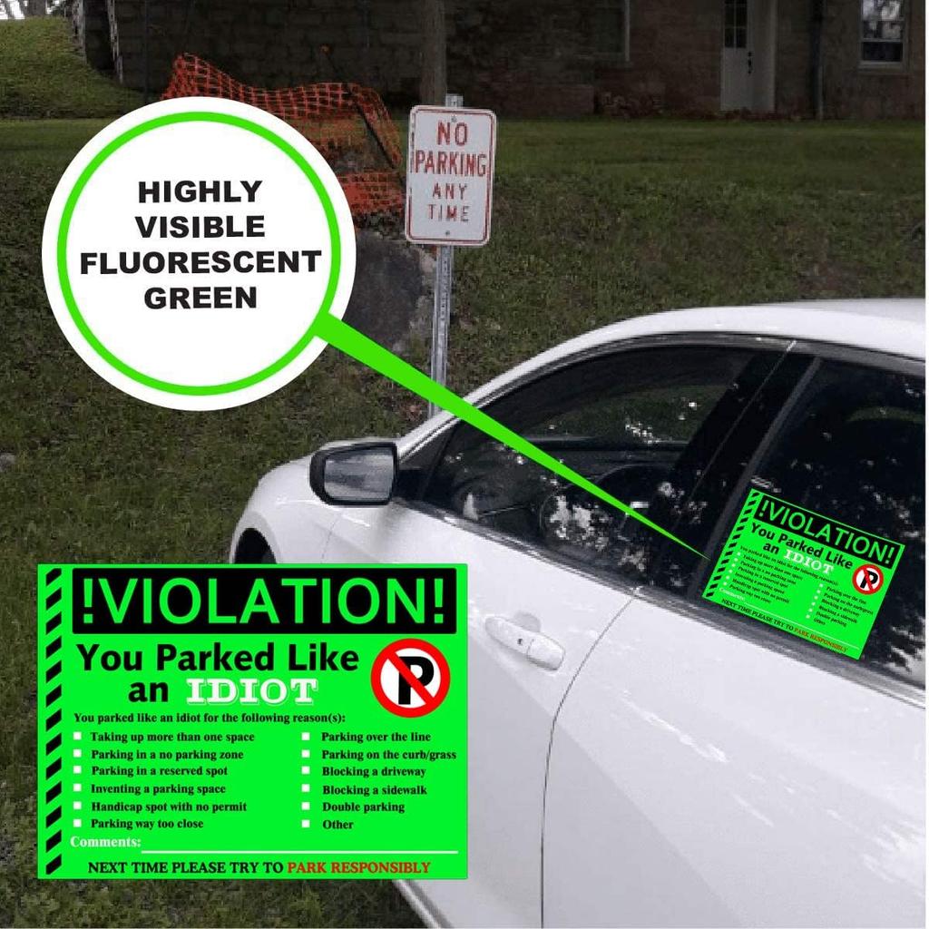 You Parked Like an Idiot Business Sticker 7.5x5.5 inch Multi Reasons Violation Bad Parking Notes Funny Labels for Hilarious Prank,Gag Gift,Stocking