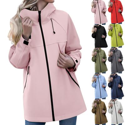 Damen Einfarbig Langärmlig Kapuzen-Outdoor-Anzug Winddicht Und Wasserdicht Dünne Jacke