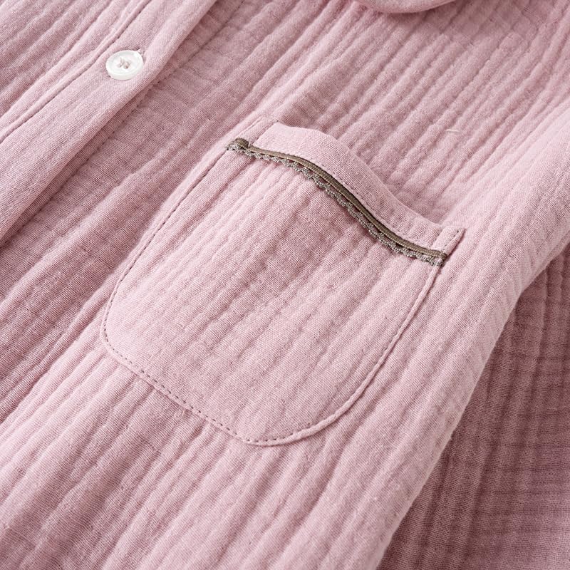 Netakara Gauze Natural Thick Comfortable and Long Solid Warm and Relaxed Green Women's 4-Layer Pajamas, Autumn/Winter Set, 100% Cotton, 4-Layer Gauze,