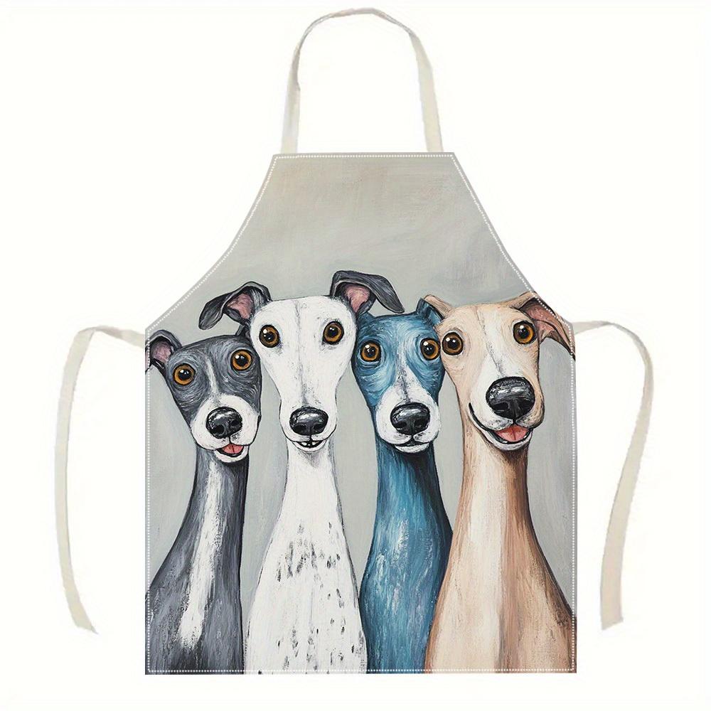 1pc Cute Greyhound Dog Art Apron with Four Colorful Puppies Print Kitchen Baking BBQ Cooking Work Wear Unisex Home ChefGift Idea