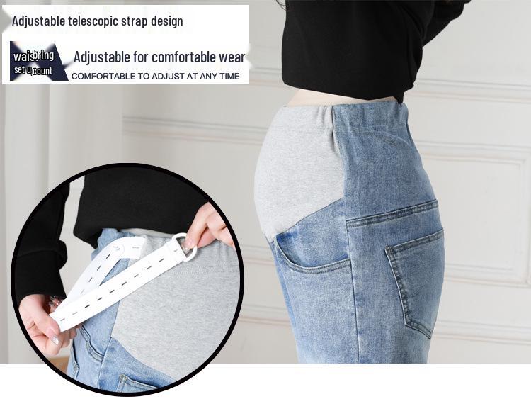 High Waist Elastic Maternity Jeans: Slimming, Straight Leg, Plus Size Denim for Spring.
