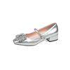 Beautiful Mary Jane Shoes Women's New 2025 Silver Thick Heel High Heels French Spring and Autumn Single Shoes Small Leather Shoes
