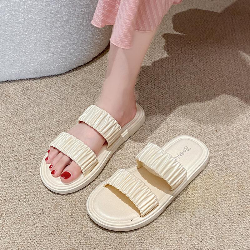 

Cloud wrinkled slippers, summer double strap slippers 38-39 білий