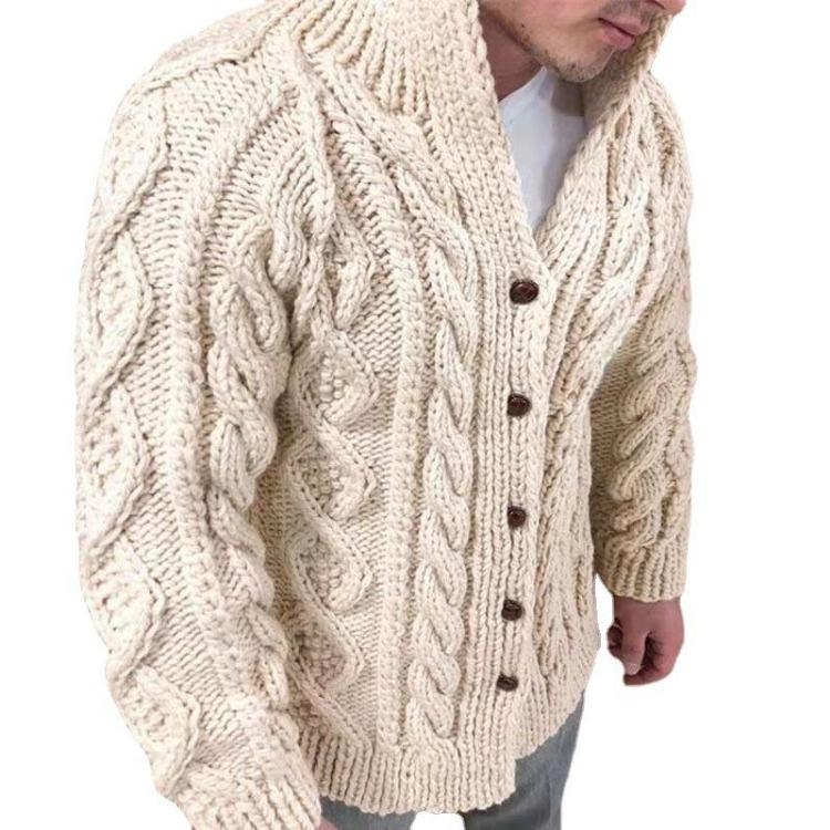 Winter Warm Sweater Cardigan for Men Heavy Duty Cable Jacquard Stand Collar Long Sleeve Casual Autumn Winter Mens Wear