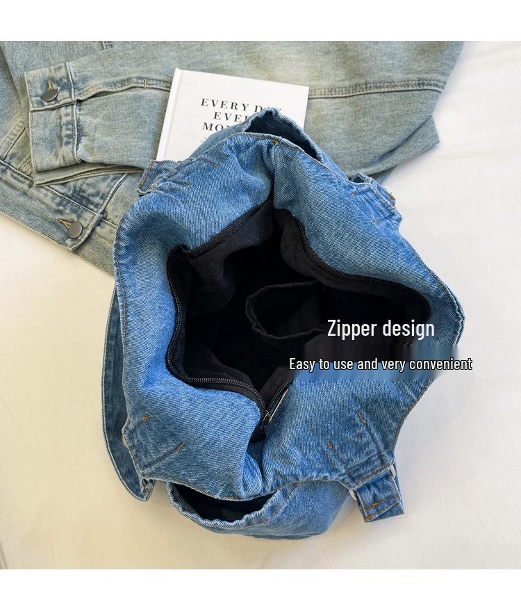 Women's Large Capacity Japanese Style Casual Denim Tote Bag