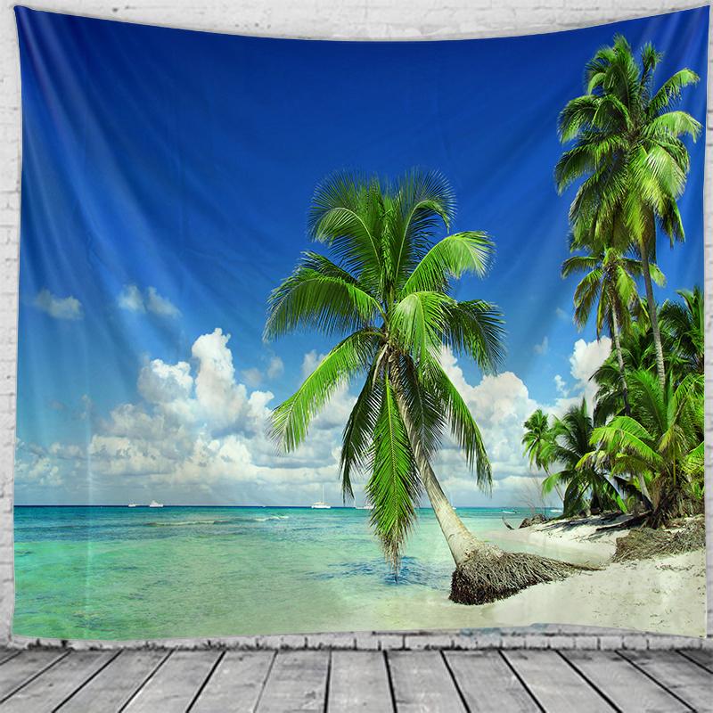 3D Seaside Coconut Tree Landscape Decorative Tapestry Hippie Wall Bohemian Style Decorative Tapestry Bedroom Dorm Wall Hanging