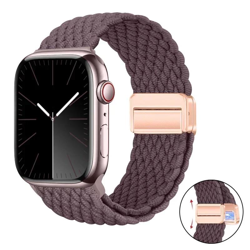 Magnetic Braided Loop Strap For Apple Watch Band 45mm 41mm 44mm 42mm 46mm Ultra 3 49mm Nylon Bracelet iWatch 11 10 9 8 7 6 5 SE