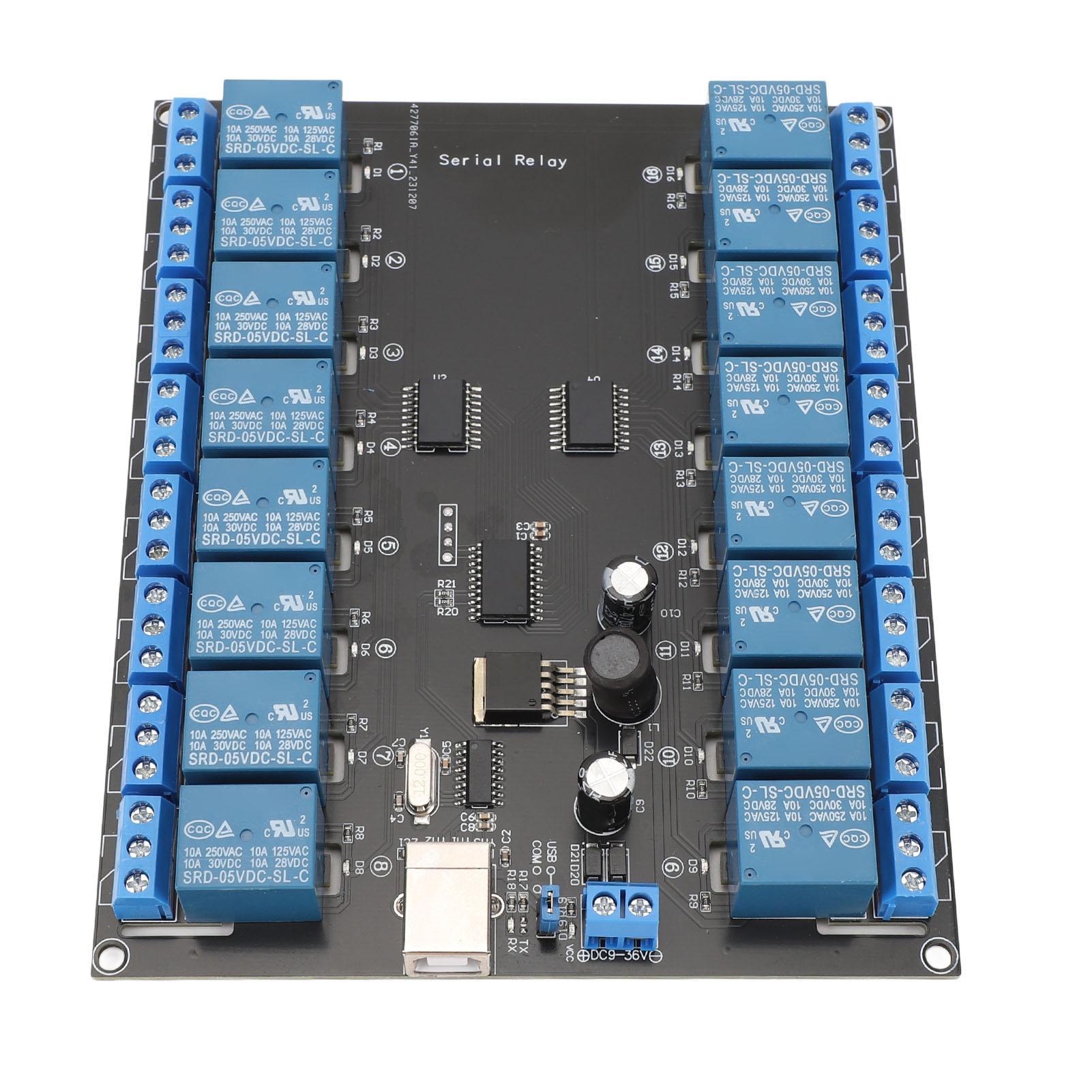 

16 Channel Relay Board USB Serial Port Control Switch SPDT Relay Module for ON OFF Electrical Equipment 7‑38V