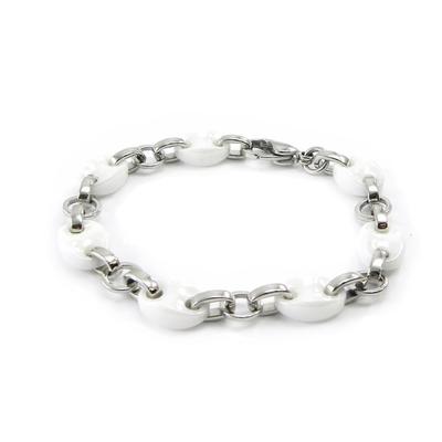 [I4722] - Silver White 'Grain De Café' Ceramic Steel Bracelet - 19 Cm 15x10 Mm