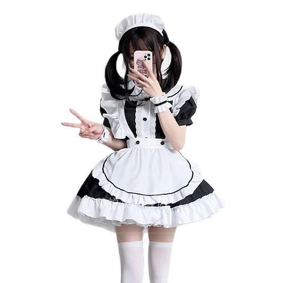 Catwoman Black and White Maid Outfit Japanese Anime Cosplay Girl Cos Maid Uniform Coffee Maid Princess Dress
