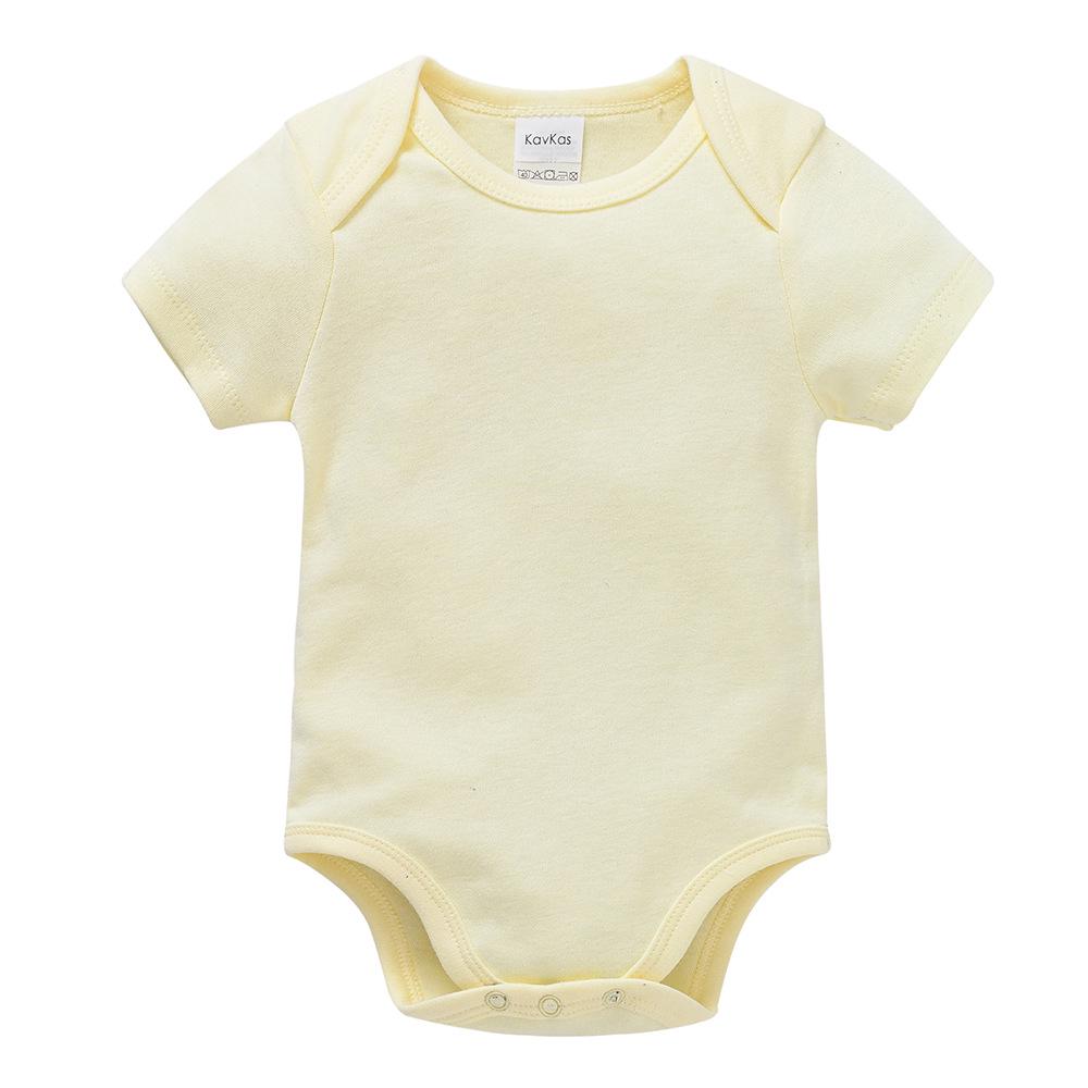 Summer Newborn 100% Cotton Short Sleeve Baby Romper - Plain Color with Snap Crotch, Customizable Print Children's Bodysuit