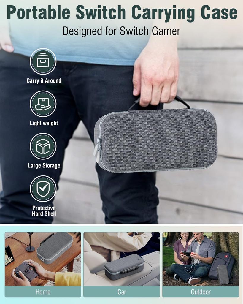 OLCLSS Nintendo Switch 2 Tragetasche mit acht Silikon-Kappen und zwei 10H Hart Verstärkt Bietet Platz für bis zu 12 Spiele und und ist leicht zu tragen