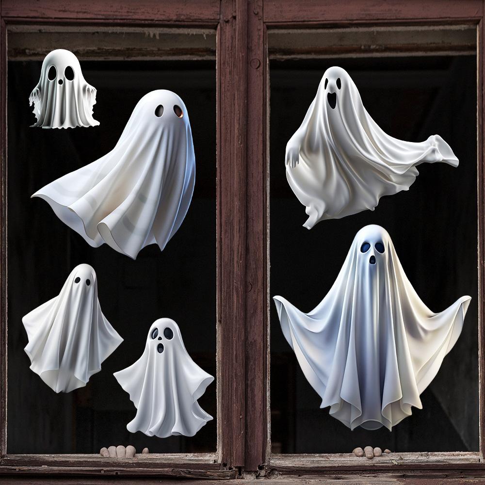 Halloween, White Ghost, Decorative Stickers, Funny Window Stickers, Mall Decoration, Static Stickers, Party Decorations