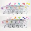 Colorful Mini Shopping Cart Decoration - Plastic Desktop Organizer with 4 Wheels and Side Pockets, Suitable for Desk decoration