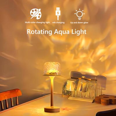 Water Ripple Lamp 3/16 Colors Night Light Rechargeable Table Lamp Ocean Wave Projector Lamp for Home Bedroom Ambient Lighting