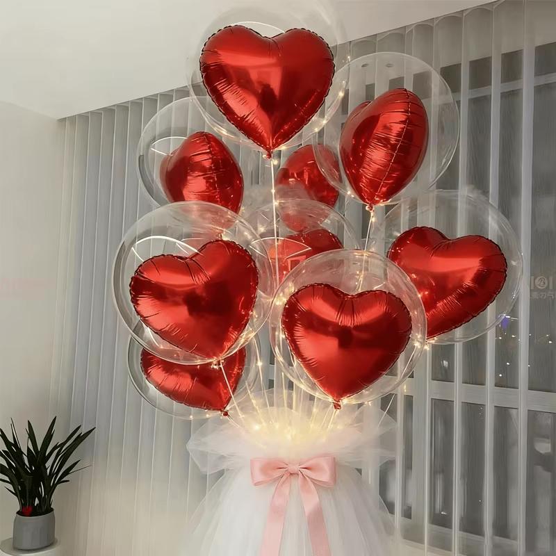 Transparent Bubble Balloon Set with Red Hook Heart Foil Balloons Valentine's Day Birthday Wedding Party Decoration