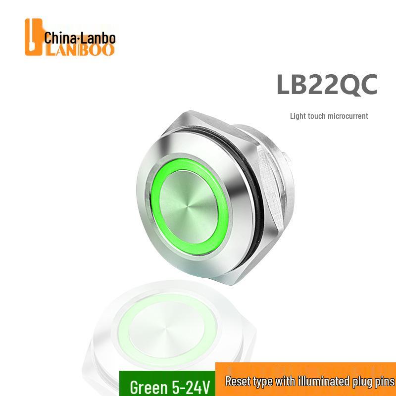Lanbo Metal Tactile Push Button Switch, 16-22mm, High Current, Momentary, IP67, Lighted Reset.