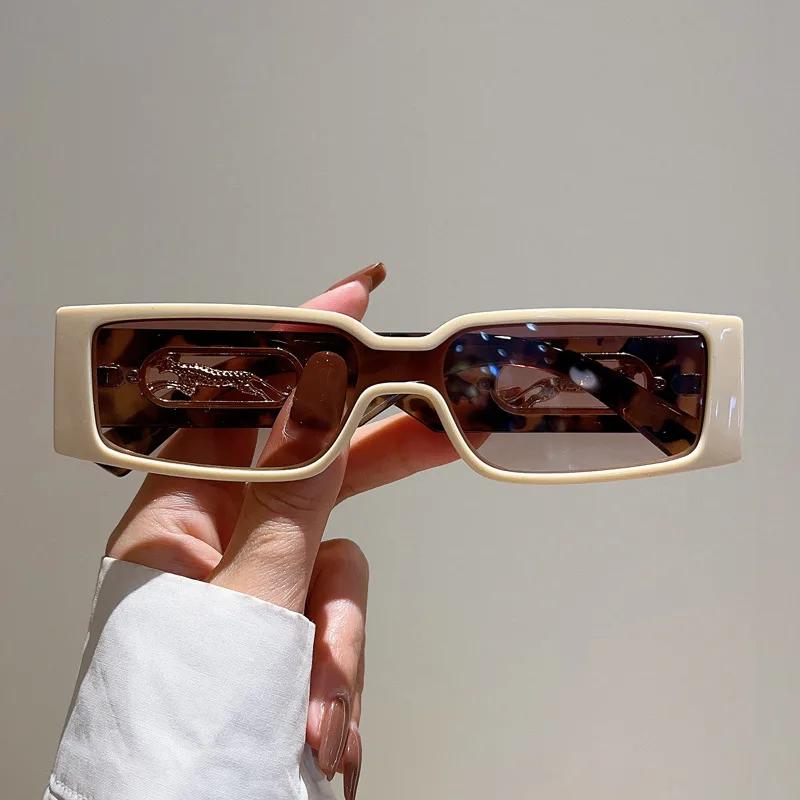 New Luxury Brand Designer Small Frame Rectangle Sunglasses Women For Men Vintage Sun Glasses Popular Punk Leopard Shades UV400