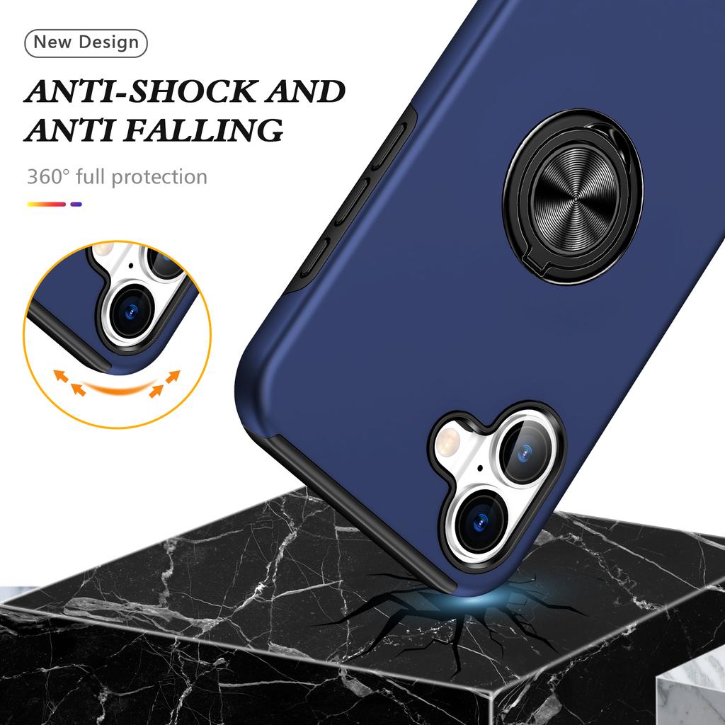 For iPhone 17 Case PC + TPU Phone Cover with Rotatable Ring Holder