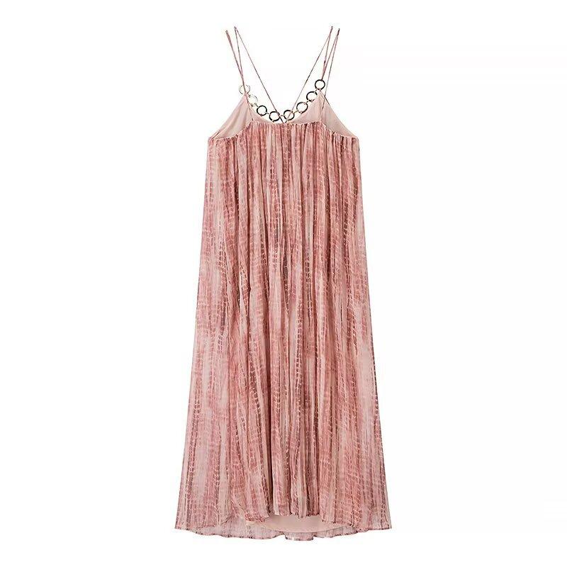 Wholesale women's clothing new European and American style fashion design ring decoration tie-dye suspender dress