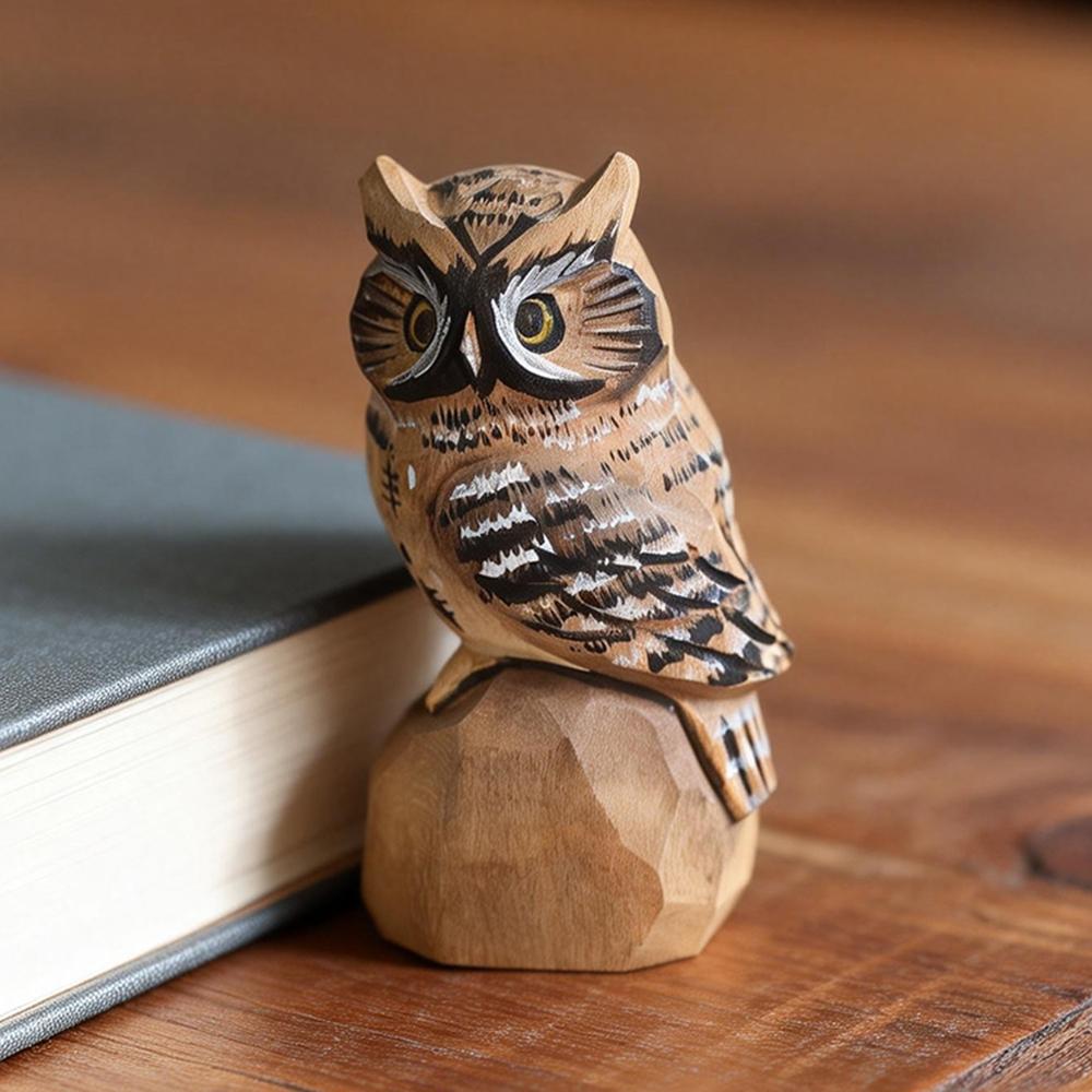 Handcrafted Wooden Snowy Owl Sculpture Statue Figurines Animal Home Desk Accessories Decor Ornament Home Decoration Unique Gift
