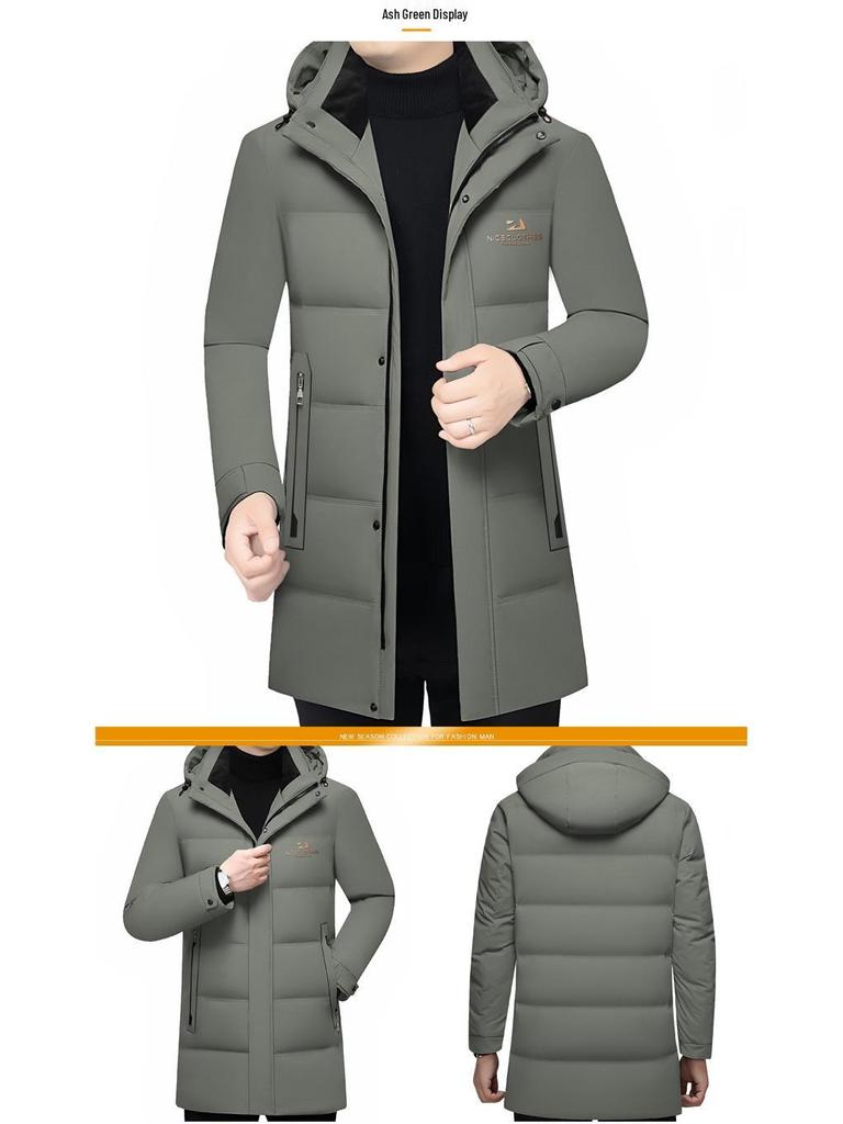 Pierre Cardin Men's Mid-Length Goose Down Jacket with Detachable Hood - Winter Business Casual Thick Outerwear