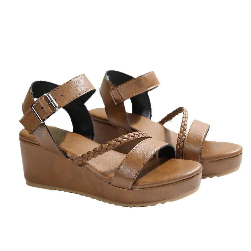 Romana Summer Woven Platform Sandals For Women With Pu Material And Buckle Strap
