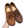 Cowhide version~ Korean version of genuine leather round head flat bottom small leather shoes women's retro suede bow Brock single shoes women's tide