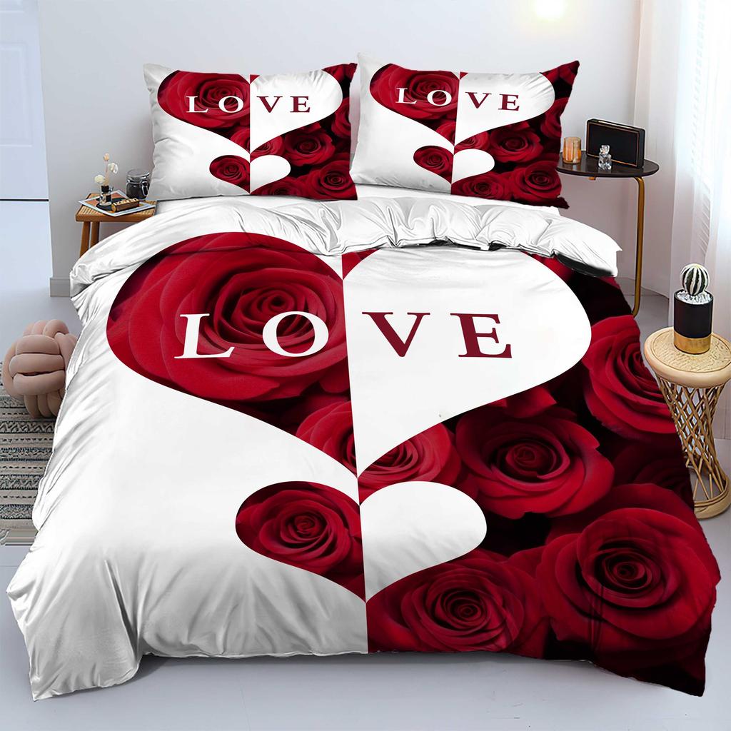 Valentine'S Day Love Rose 3D Digital Printing Sanded Bed Three-Piece Set Japan