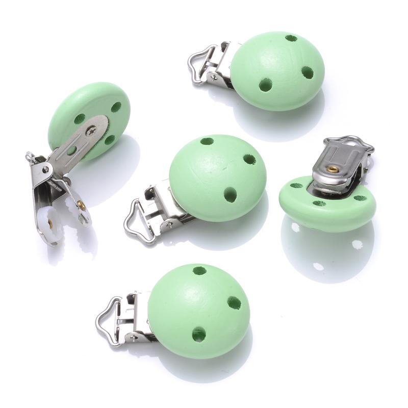 10Pcs Baby Pacifier clips 30mm Round Wooden Dummy Nipple Holder Clip for DIY Nursing Pacifier Chain Teething Toy Accessories