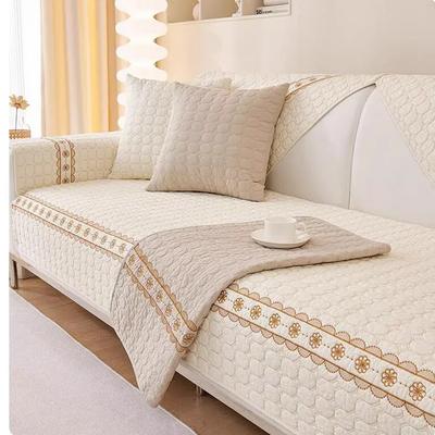 Pure Cotton Four Seasons Universal Non-Slip Leather Sofa Cover Summer Sofa Cushion Simple Cream Style Beige Sofa Cushion