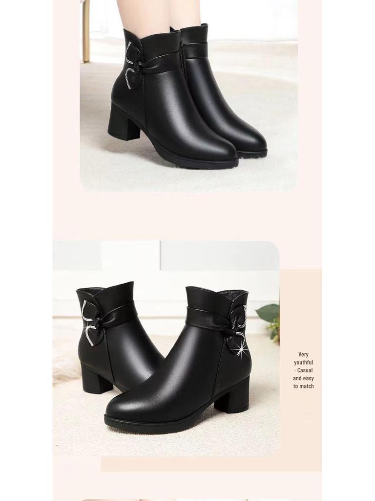 Women's Mid-Calf Winter Fleece-Lined Soft Leather Non-Slip Boots