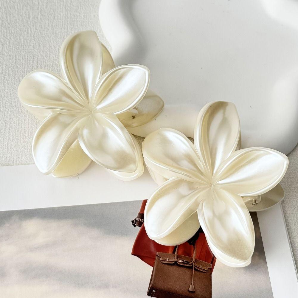 

Hair Accessories Horsetail Clip Acrylic Hair Gripper Fashion Frangipani Flower Hair Claws Party білий