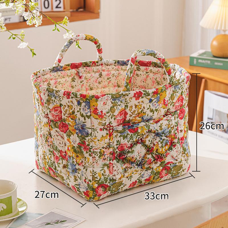 Floral Large Capacity Fabric Laundry Hamper with Easy Carry Handles Rural Pastoral Style Clothing Storage Baskets Home Organizer