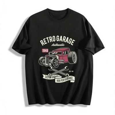Retro Garage 1948 Hot Rod Print Tee American Vintage Car Culture Top Pure Cotton T-shirt
