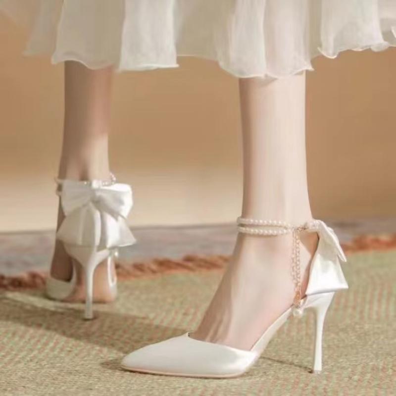 

Новые модные женские босоножки на тонком каблуке с полостью, женские туфли с острым носком и жемчужной бабочкой на высоком каблуке, женская обувь, свадебные туфли Zapatos Mujer 38 белый