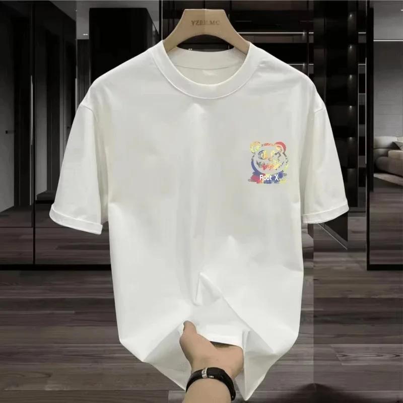 New High-quality Trendy Brand American Cartoon Bear Print Men's and Women's Pure Cotton Short-sleeved Casual Loose T-shirt