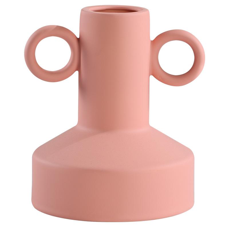 Ceramic Vase Geometric Circular Handle Ceramic Handicraft Plant Pot Floral Arrangement Accessories Home Decoration Vases